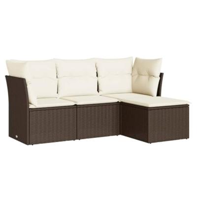 4-delige Loungeset met kussens poly rattan bruin 4-delige Loungeset met kussens poly rattan bruin