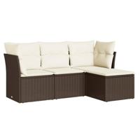 4-delige Loungeset met kussens poly rattan bruin - thumbnail