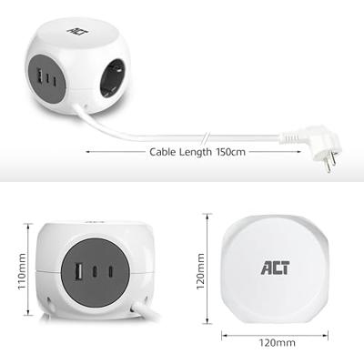 ACT AC2420 Stekkerdoos + USB-C/A