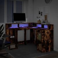 Bureau met LED-verlichting 130x130x91 cm hout gerookt eiken - thumbnail