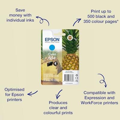 Epson inktcartridge 604, 130 pagina&apos;s, OEM C13T10G24010, cyaan