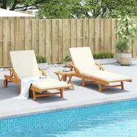 Ligbedden 2 st met tafel massief acaciahout - thumbnail