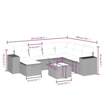 8-delige Loungeset met kussens poly rattan zwart