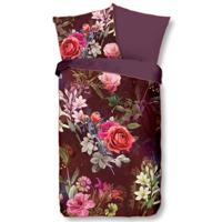 Descanso Dekbedovertrek "bloemen" - Bordeaux - (135x200 cm) - Biologisch Katoen satijn - thumbnail