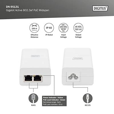Digitus DN-95131 PoE adapter & injector Fast Ethernet, Gigabit Ethernet 48 V Digitus DN-95131 PoE adapter & injector Fast Ethernet, Gigabit Ethernet 48 V