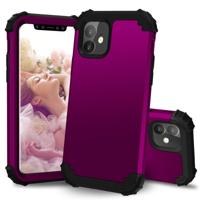 Voor iPhone 11 PC + silicone driedelige anti-drop mobiele telefoon bescherming Bback cover (donker paars) - thumbnail