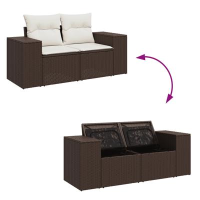 6-delige Loungeset met kussens poly rattan bruin - thumbnail