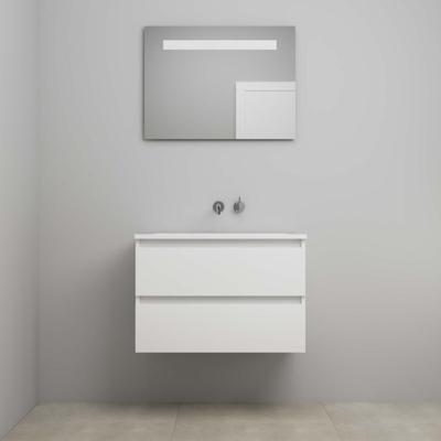 On-Line Badkamermeubelset - 80 cm - Voorgemonteerd - Acryl Wastafel - zonder Kraangat - Spiegel met LED-Verlichting - Hoogglans Wit