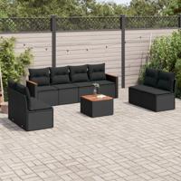 8-delige Loungeset met kussens poly rattan zwart - thumbnail