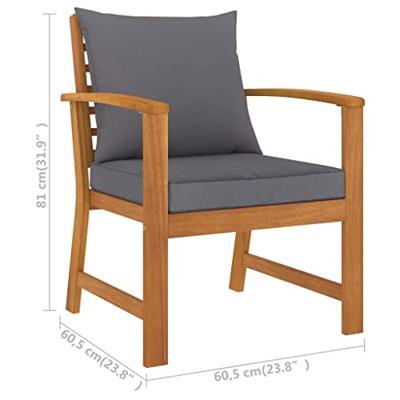 Tuinstoelen 2 st met donkergrijs kussen massief acaciahout - thumbnail
