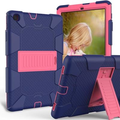 Voor Galaxy tab A 8.0 2019/T290 schokbestendige tweekleurige siliconen beschermhoes met houder (donkerblauw + Felroze)