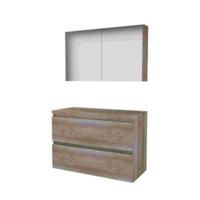 Basic-Line Comfort 46 Badkamermeubelset - 100 x 46 cm - Greeploos - 2 Lades - Wastafelblad - Spiegelkast - Scotch Oak - thumbnail