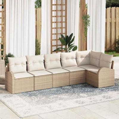 Tuinbankenset met kussen 6 pcs Beige en Wit poly rattan