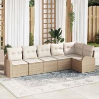 Tuinbankenset met kussen 6 pcs Beige en Wit poly rattan - thumbnail