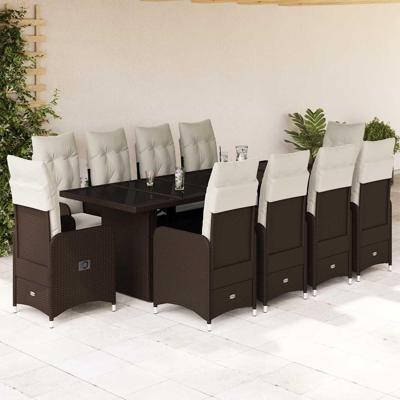 11-delige Bistroset met kussens poly rattan bruin
