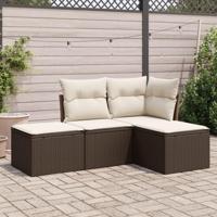 4-delige Loungeset met kussens poly rattan bruin - thumbnail
