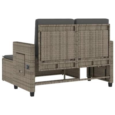 Tuinbankje verstelbaar met kussens poly rattan grijs