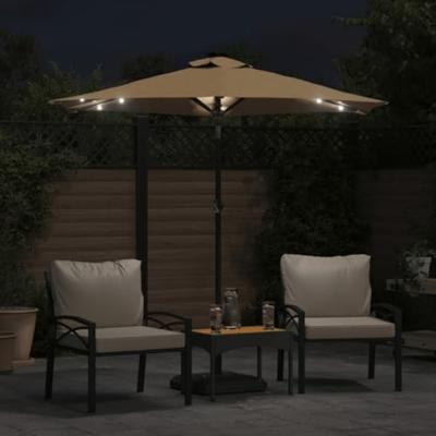 VidaXL Parasol met led&apos;s en stalen paal 225x225x212 cm taupe