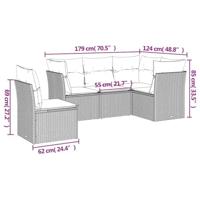 5-delige Loungeset met kussens poly rattan beige - thumbnail