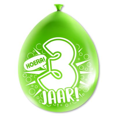 Party Ballonnen Hoera 3 Jaar - 8 Stuks