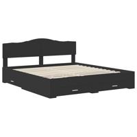 Bedframe met hoofdeinde Zwart 200 x 200 cm Bewerkt hout - thumbnail