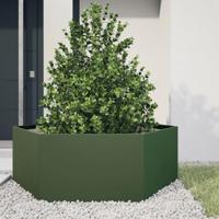 VidaXL Plantenbak zeshoek 138x120x45 cm staal olijfgroen - thumbnail