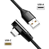 USB 2.0 aansluitkabel, USB (type A) naar USB (type C) 90° gebogen, zwart, 1m - thumbnail