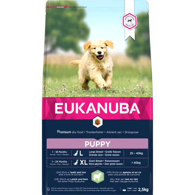 EUKANUBA premium hondenvoer met lamvlees & rijst voor grote rassen - droogvoer voor opgroeiende puppy honden, 2,5 kg