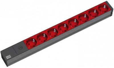 Bachmann 333.538 19 inch Stekkerdoos voor patchkast 1 HE Geaarde contactdoos Rood, Zwart, Aluminium