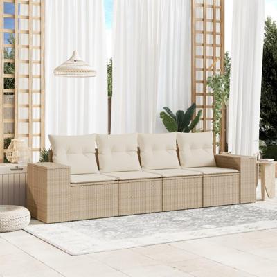 4-delige Loungeset met kussens poly rattan beige
