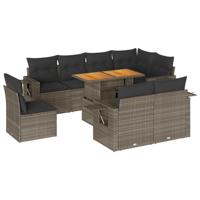 9-delige Loungeset met kussens poly rattan grijs - thumbnail