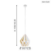 Eglo HanglampCarlton 1 31cm wit met goudkleurig - 49932 - thumbnail