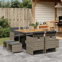 9-delige Tuinset met kussens poly rattan grijs - thumbnail
