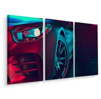 Schilderij - Voorkant van een 3D sportwagen, 3 luik, premium print - thumbnail