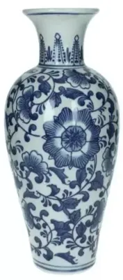 Vaas porcelain blue/white 12x12x28 cm