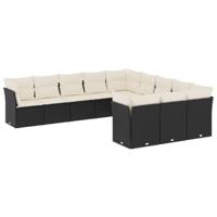 11-delige Loungeset met kussens poly rattan zwart - thumbnail