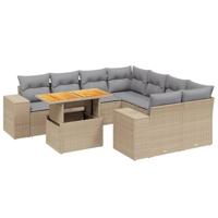 9-delige Loungeset met kussens poly rattan beige - thumbnail