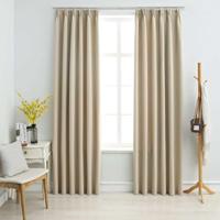 VidaXL Gordijnen verduisterend met haken 2 st 140x175 cm beige - thumbnail