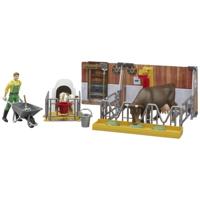 bruder bworld Koeienstal met kalfje en boer decors - thumbnail