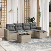 6-delige Loungeset met kussens poly rattan lichtgrijs - thumbnail