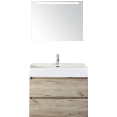 Maxx XL Badmeubelset 80 cm - Craft Oak - Wastafel Kube 1 Kraangat met Sence Spiegel