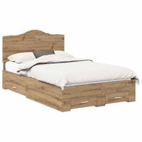 Bedframe met hoofdeinde Artisan Eiken 135 x 190 cm Bewerkt hout - thumbnail