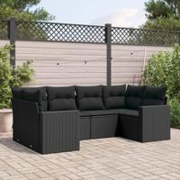 6-delige Loungeset met kussens poly rattan zwart - thumbnail