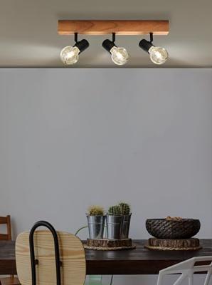 Eglo Landelijke plafondlampTownshend 3 3-lichts zwart met hout - 99479