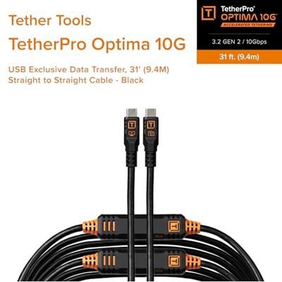 Tether Tools TetherPro Optima 10G USB-C, 31&apos; (9.4m), straight black