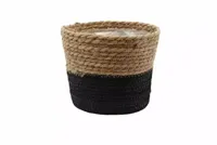 Zeegras plantenmand Naturel Zwart 25x22cm - thumbnail