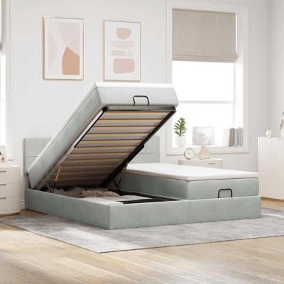 vidaXL Ottoman bed met matrassen en LED's 200x200cm fluweel lichtgrijs, bedframe, ottoman bedframe, bedframe met opbergruimte onder het bed