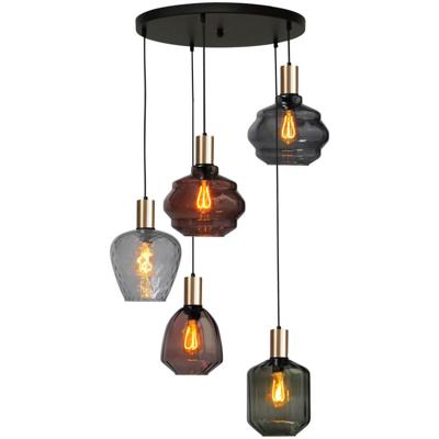 Masterlight 5-lichts vide hanglamp - goud -Porto met verschillende glazen - 2712-05-02-50-5-3194