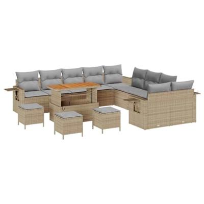 Tuinbankenset 14 pcs Beige poly rattan