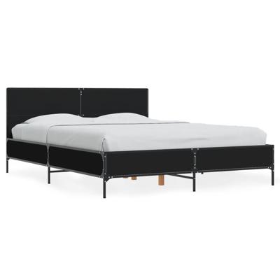 Bedframe LED bewerkt hout metaal zwart 140x190 cm